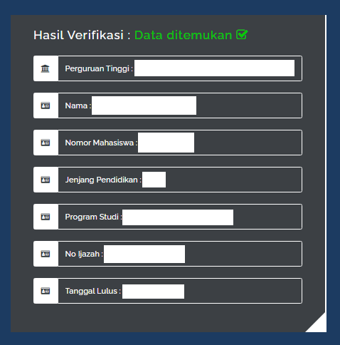 Hasil cek ijazah online SIVIL